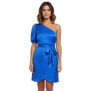 Adelyn Rae One-Shoulder Sz S Puff Sleeve Faux Wrap Satin Mini Dress